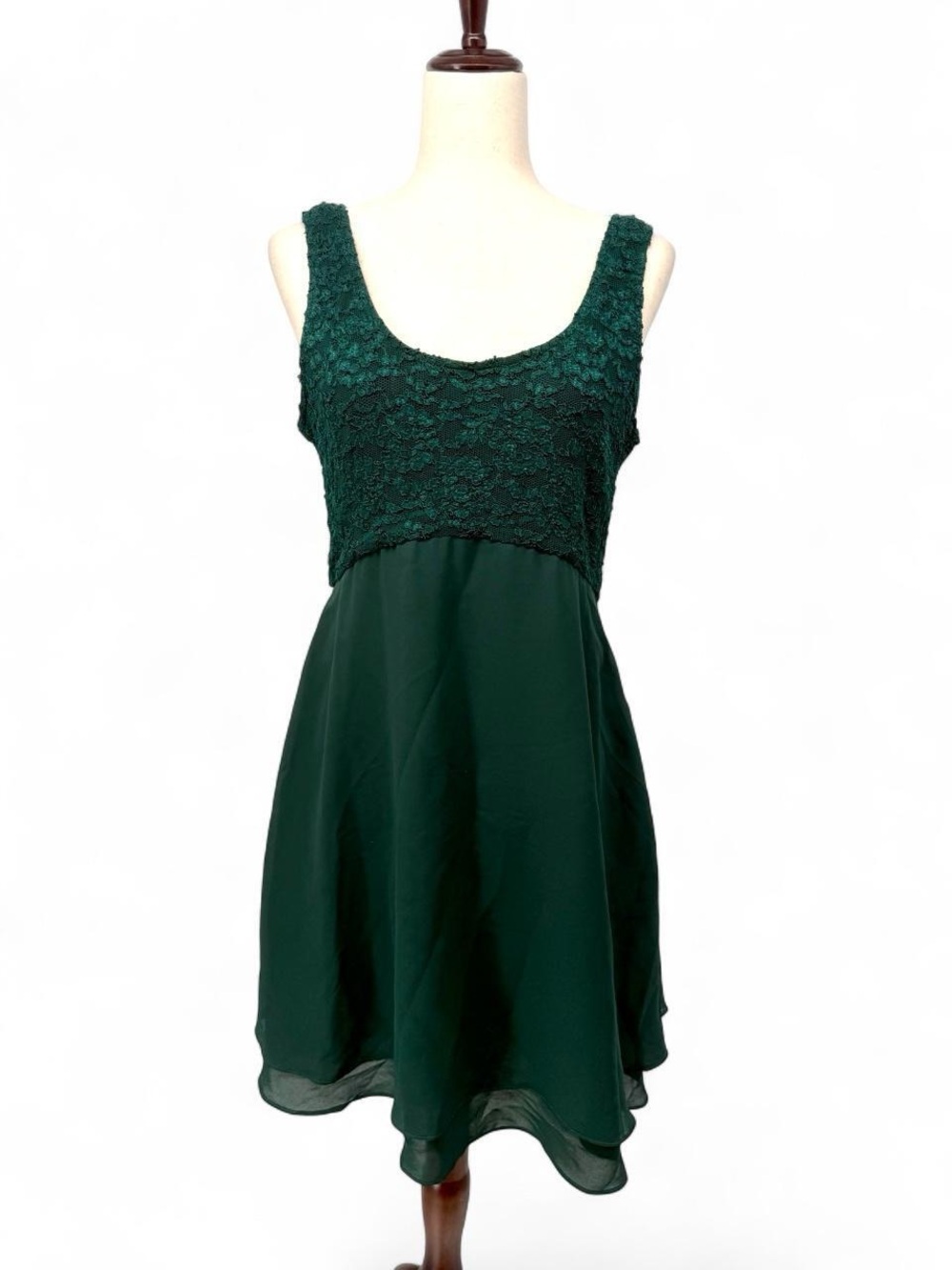 Vintage Green lace and chiffon mini babydoll dress by JS Collections size 14